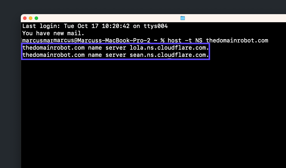 IOS terminal, Host -t NS