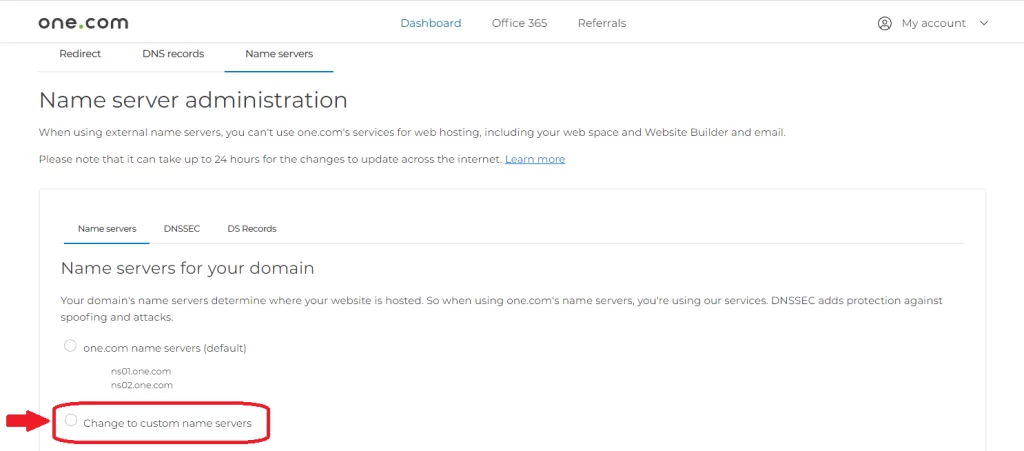 Step 6 - Click "change to custom servers"