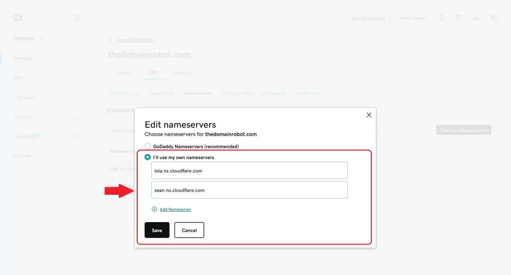 Step 7 - Enter Nameservers