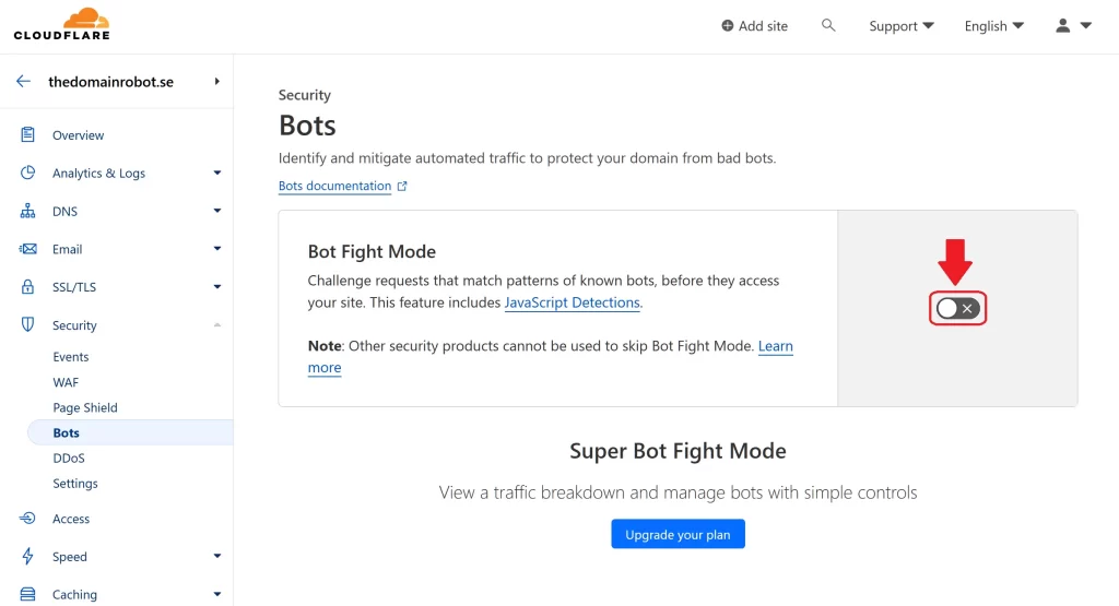 Step 5 - Enable bot fight mode