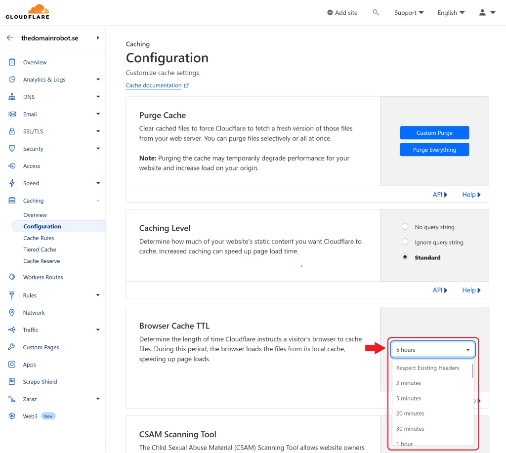 Step 5 - set Cloudflare browser cache TTL