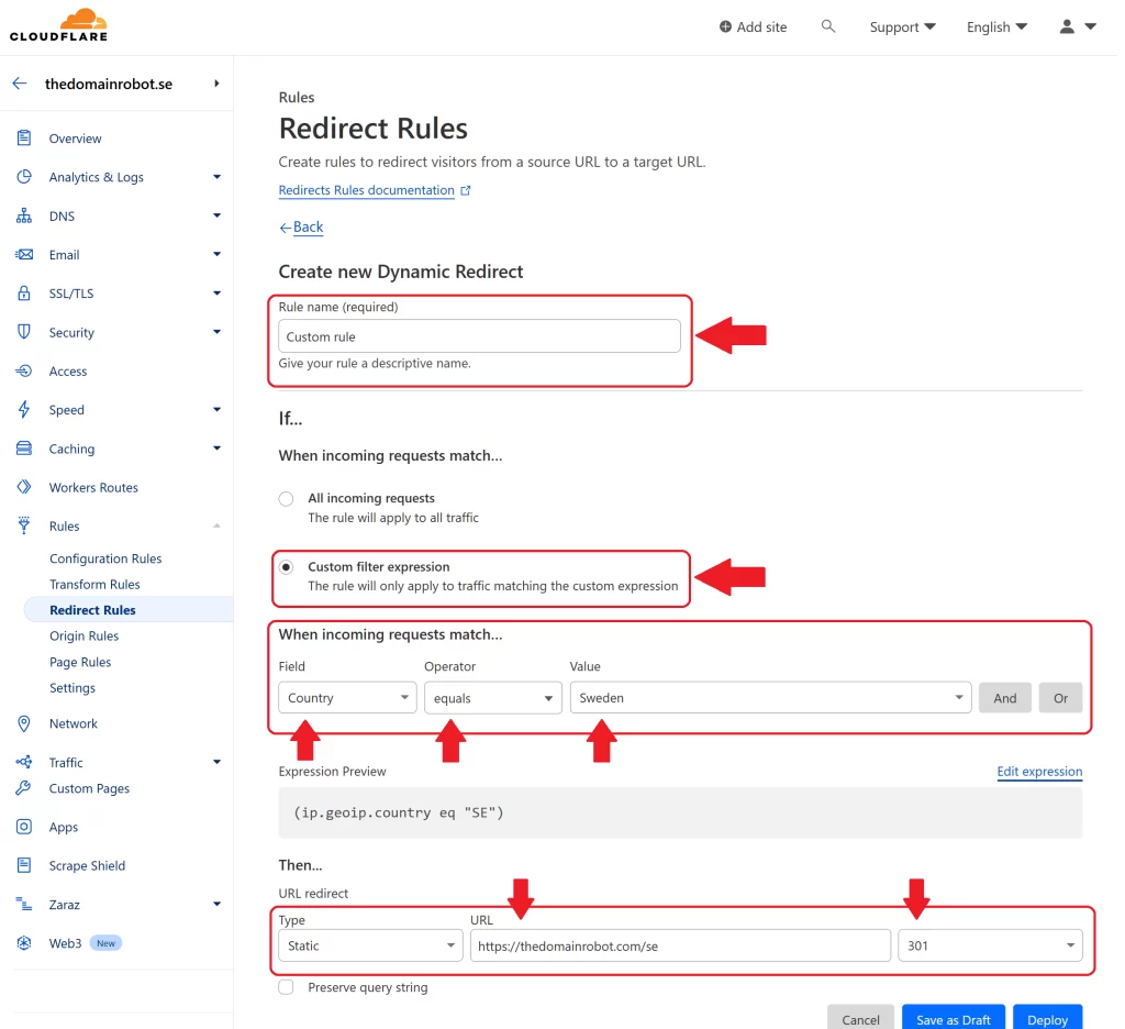 Step 6.b Create a new Redirect Rule