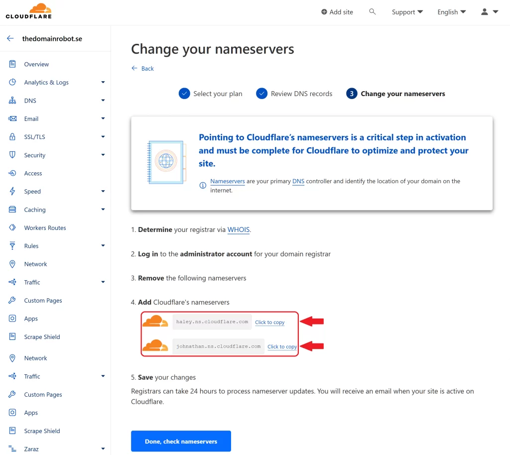 Step 9 - Change Domain Name Servers