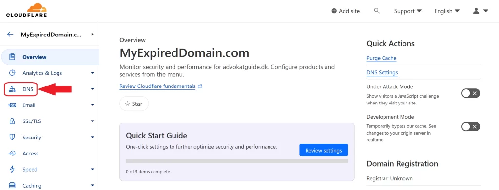 Step 4 - Go to the DNS Control