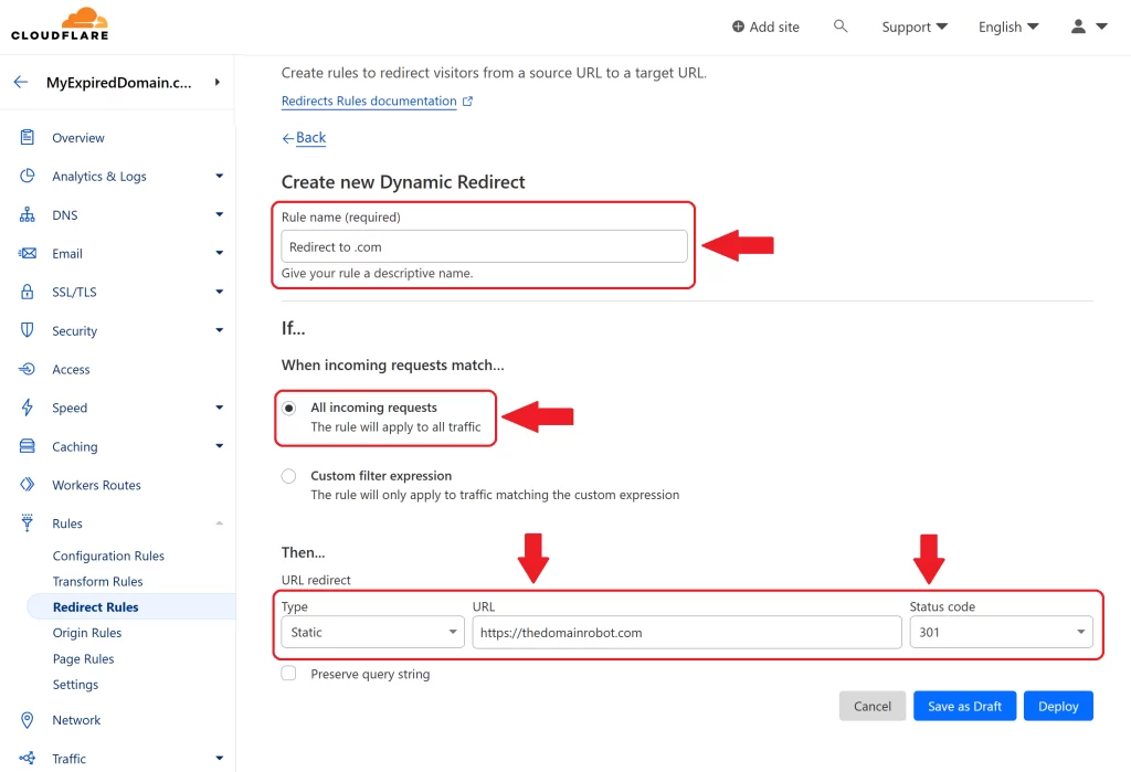 Step 9 - Creating the new Redirect rule