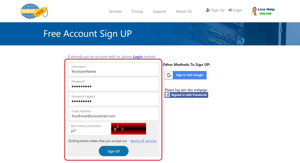 Step 2 - Create an free account