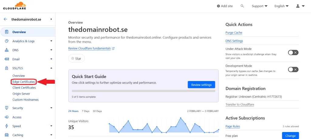 Step 4 - Go to SSL/TLS, edge Certificates