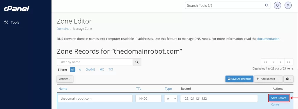 Step 10 - Save your DNS record