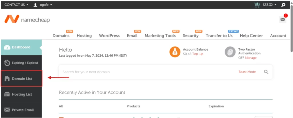 Step 3 - Navigate to Domain List